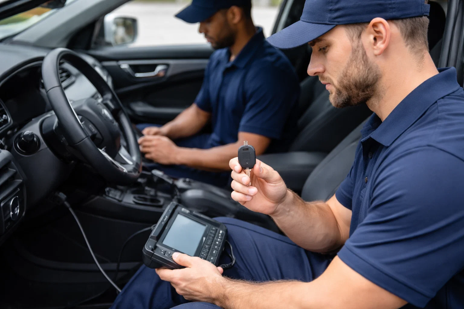 Car locksmith replacing and programming a transponder key in Houston TX for Lost Car Keys Houston TX