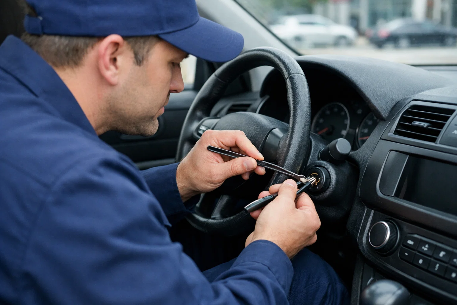 Car locksmith removing a jammed broken ignition key without damage in Houston TX for Lost Car Keys Houston TX