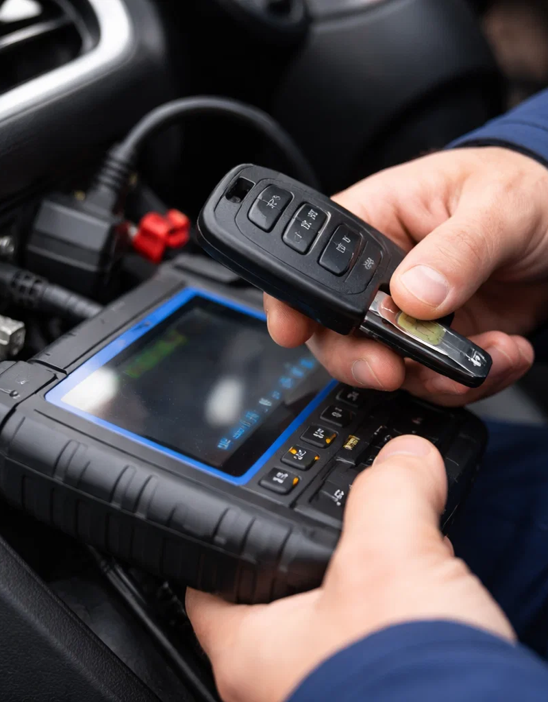 Close up of transponder key chip synchronized with car immobilizer system in Houston TX by Lost Car Keys Houston TX